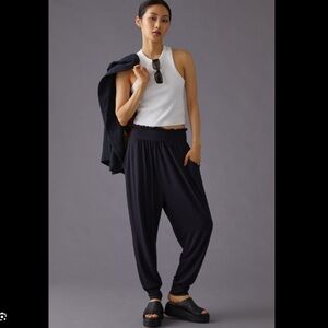 New Anthropologie Daily Practice Smocked Harem Pants Black Petite Small.